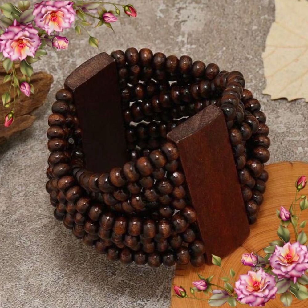 Bohemian Style Handmade Beaded Coffee Color Wide Bracelet